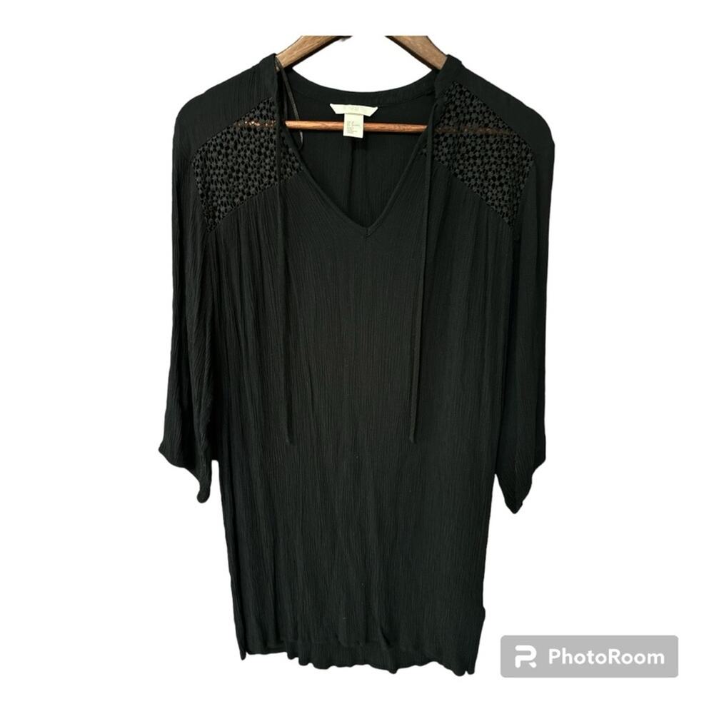 H&M Women’s Tunic Top Embroidered Black 8